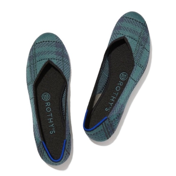 Rothy's Shoes - Rothy's Pine Plaid The Flat Tartan Forest Round Toe Green Navy Black Checker 9.5